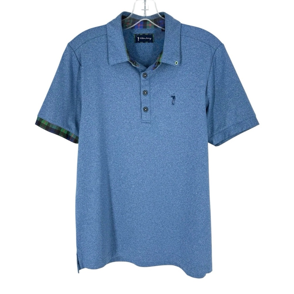 William Murray Golf Polo Shirt Mens Size Small Blue Tartan Plaid Accent Stretch